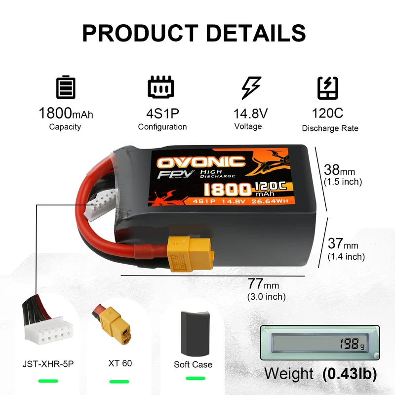 Ovonic 4S 1800mAh 120C LiPo XT60-Stecker für FPV (4 St.)