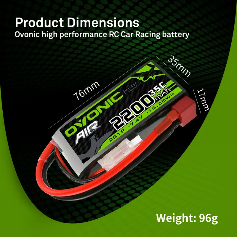 OVONIC 2S 35C 7,4 V 2200 mAh kurzer LiPo-Akku mit T-Stecker für Flugzeughubschrauber (2 St.)