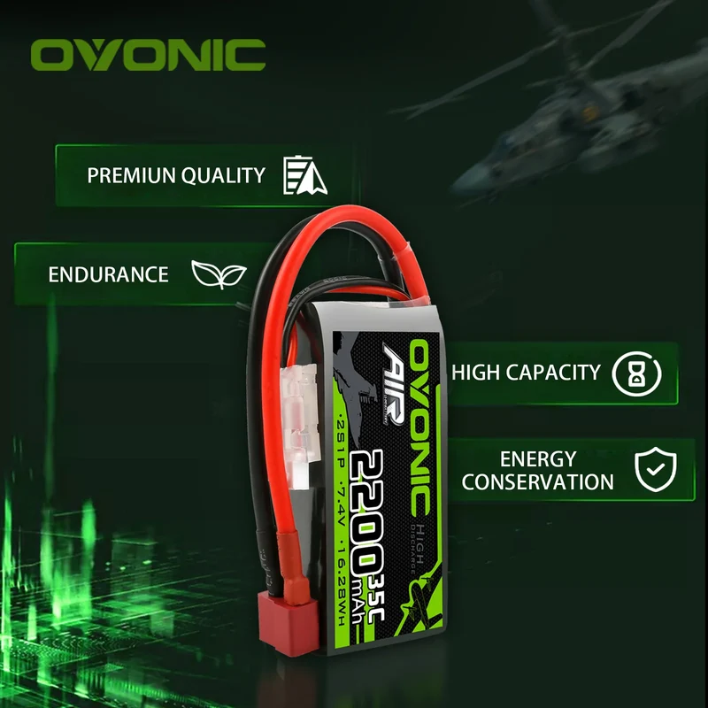 OVONIC 2S 35C 7,4 V 2200 mAh kurzer LiPo-Akku mit T-Stecker für Flugzeughubschrauber (2 St.)