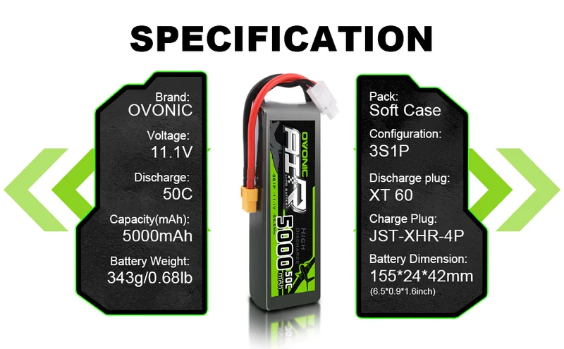 Ovonic 3S 5000mAh 11,1V 50C XT60 Lipo Akku