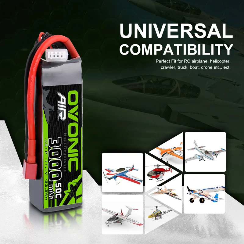 Ovonic 3S 3000mAh 50C 11,1V lang T-Stecker Lipo Akku (2 Stück)