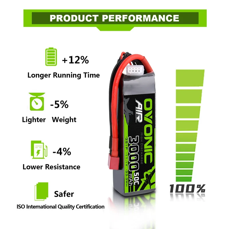 Ovonic 3S 3000mAh 50C 11,1V lang T-Stecker Lipo Akku (2 Stück)