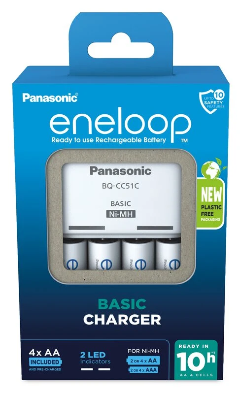 Panasonic Ladegerät Basic Charger BQ-CC51 inkl. 4 Eneloop AA