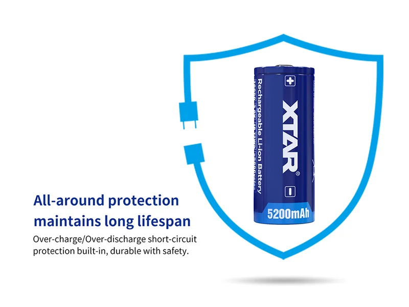 XTAR 26650 - 5200mAh, 3,6V - 3,7V Li-Ion-Akku PCB geschützt