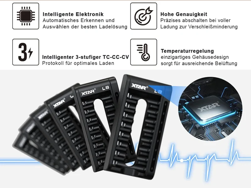 Xtar L8 – Ladegerät + 16x AA (Mignon) LR6 1,5V Li-Ion Akkus