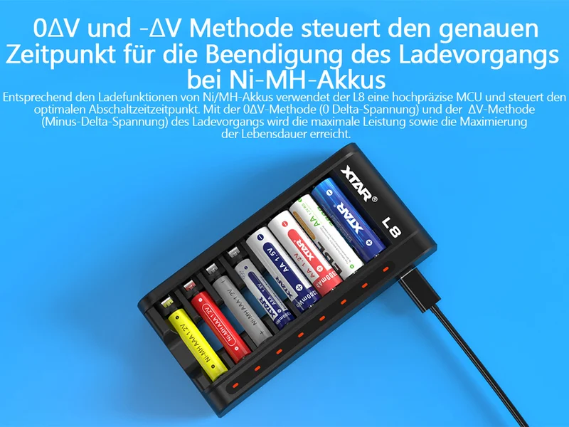 Xtar L8 – Ladegerät + 16x AA (Mignon) LR6 1,5V Li-Ion Akkus