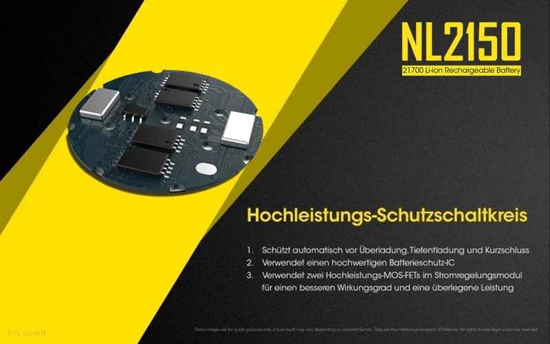 NiteCore 21700 NL2150 - 5000mAh, Li-Ionen 3,7V - 3,6V - PCB geschützt
