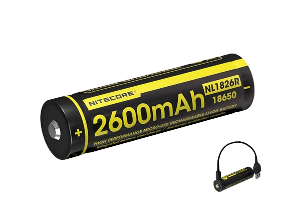 NiteCore 18650 - 2600mAh, Li-Ionen 3,7V - 3,6V - PCB geschützt mit USB Lademöglichkeit NL1826R