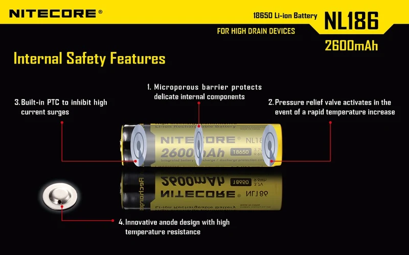NiteCore Li-Ion-Akku 18650 - 2600mAh, 3,7V - NL1826