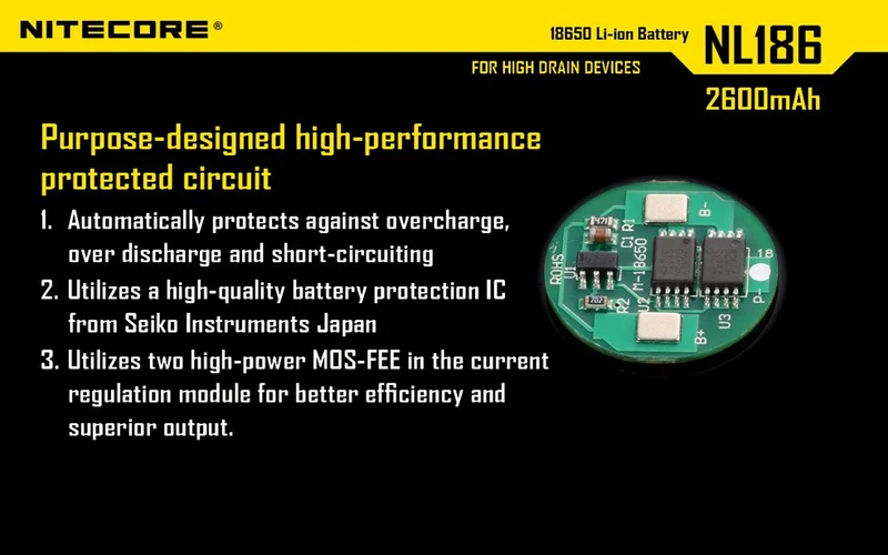 NiteCore Li-Ion-Akku 18650 - 2600mAh, 3,7V - NL1826