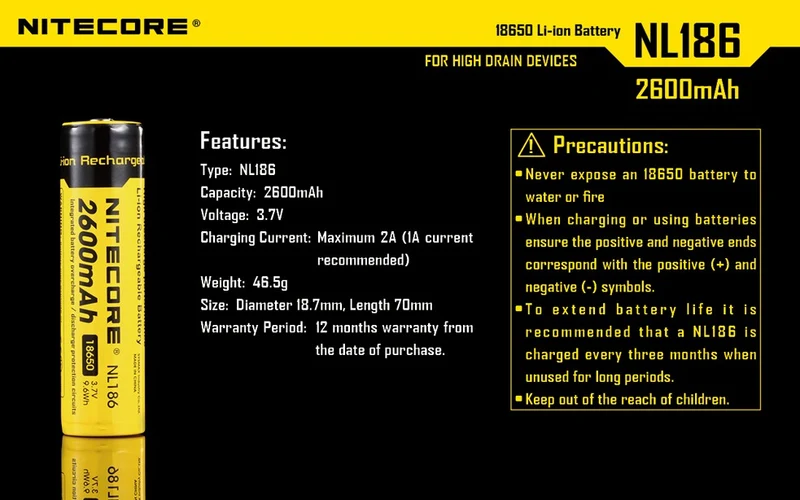 NiteCore Li-Ion-Akku 18650 - 2600mAh, 3,7V - NL1826