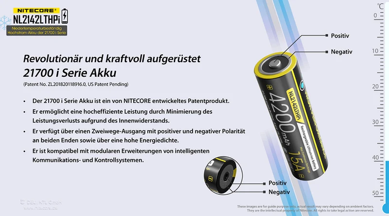 NiteCore NL2142LTHPi Li-Ionen 21700 - 4200mAh, 3,6V LOW TEMPERATURE - PCB bis 15A