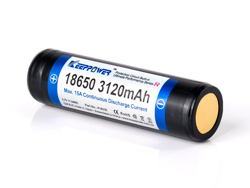 Keeppower R 18650 3120mAh 3,6V - 3,7V Li-Ion-Akku geschützt (Pluspol erhöht)