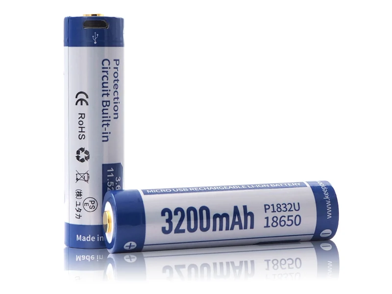 Keeppower 18650 - 3200mAh, Li-Ionen 3,7V - 3,6V - PCB geschützt mit USB Lademöglichkeit P1832U