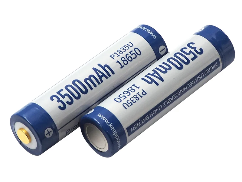 Keeppower 18650 - 3500mAh, Li-Ionen 3,7V - 3,6V - PCB geschützt mit USB Lademöglichkeit P1835U