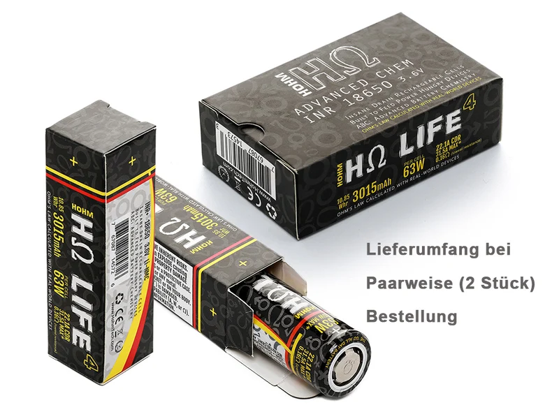 HohmTech Life4 18650 3015mAh max. 31,5A Lithium-Ionen-Akku NMC, 3,6V - 3,7V