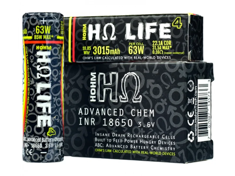 HohmTech Life4 18650 3015mAh max. 31,5A Lithium-Ionen-Akku NMC, 3,6V - 3,7V