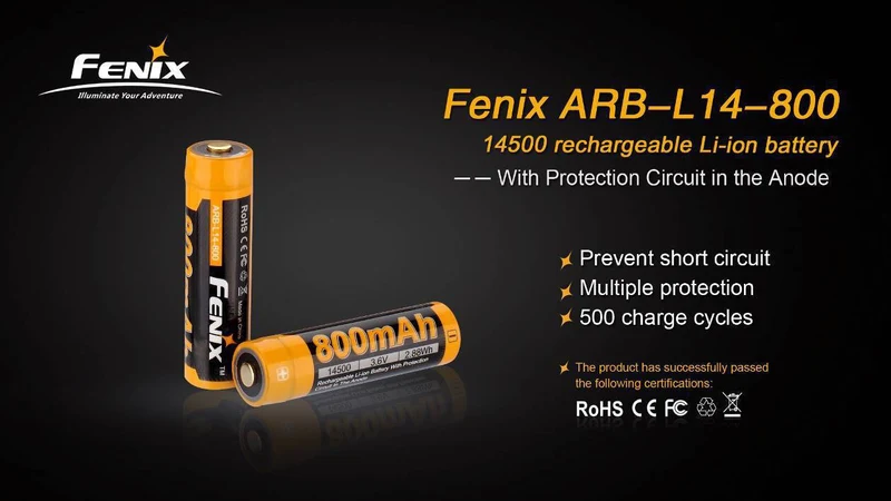 Fenix 14500 - 800mAh, 3,6V - 3,7V ARB-L14-800 Li-Ion-Akku (Pluspol erhöht)