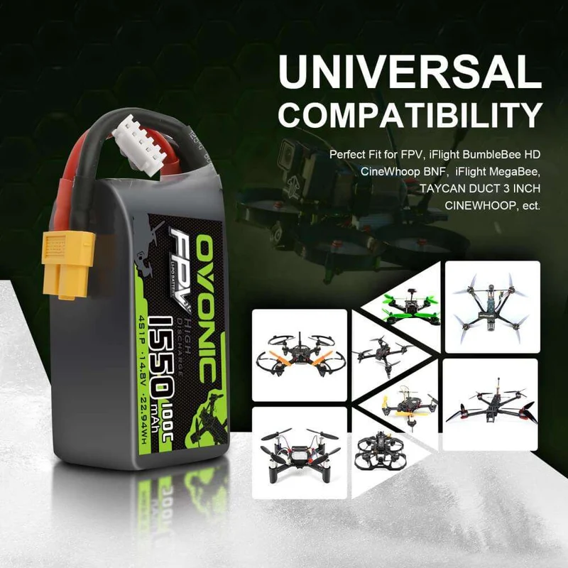 Ovonic FPV 4S 1550mAh 100C 14,8V Akku für FPV-XT60-Stecker (2 Stück)