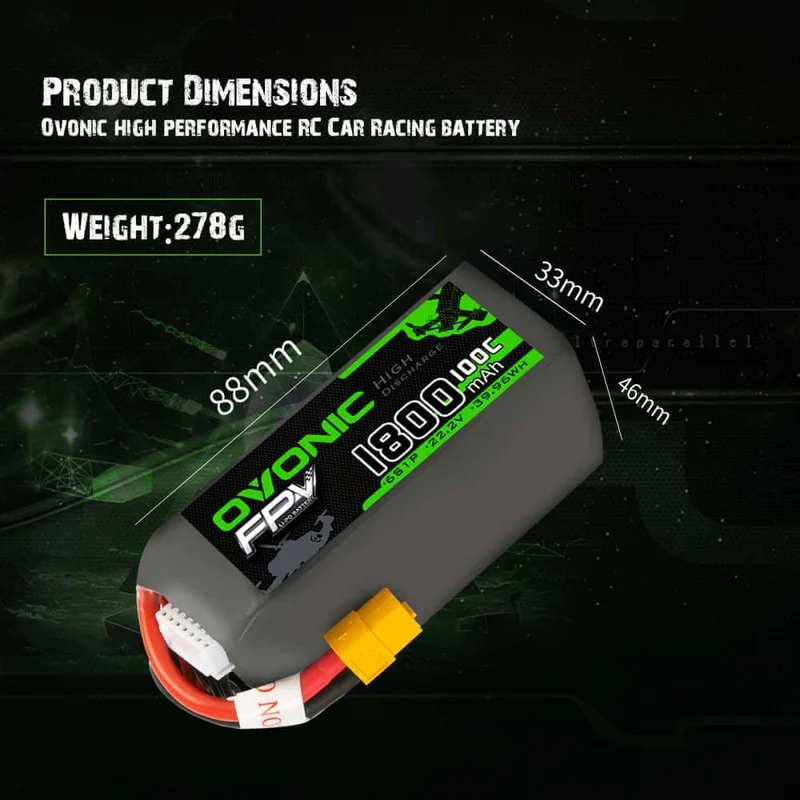 Ovonic 6S 1800mAh 100C 22,2 V LiPo-Akku für FPV-Drohnen-RC-Flugzeuge