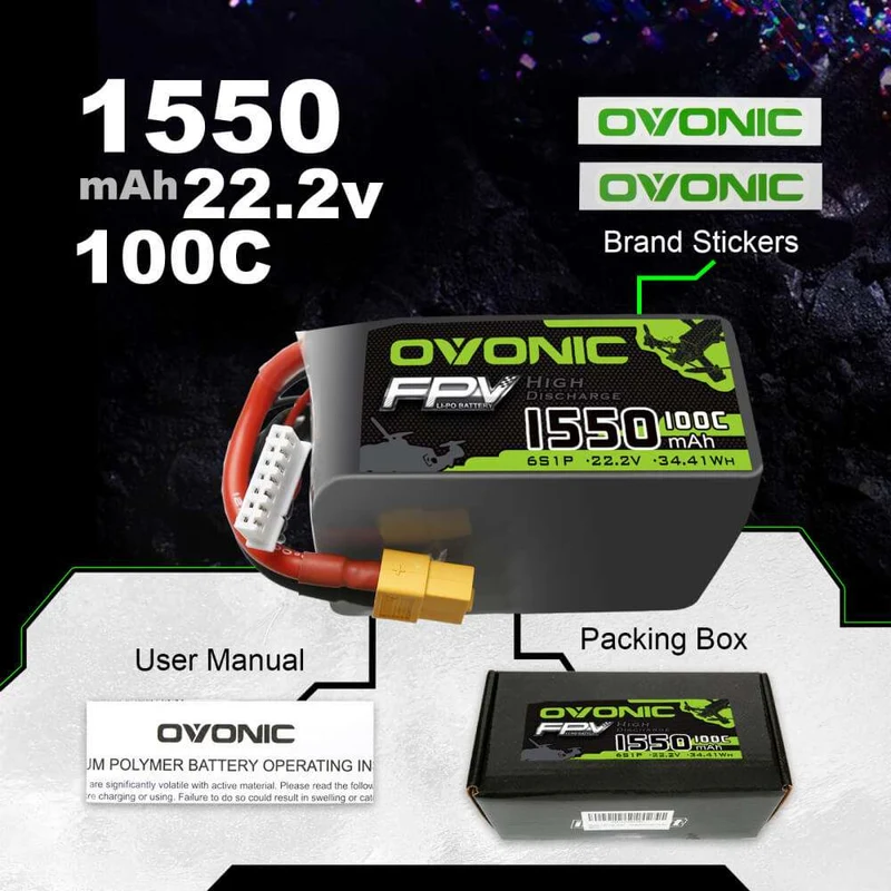 Ovonic 6S 1550mAh 22,2V 100C LiPo-Akku mit XT60-Stecker
