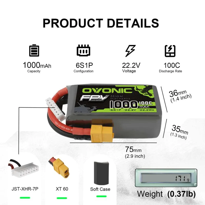 Ovonic 6S 1000mAh 22,2V 100C LiPo-Akku XT60 (4 St.)