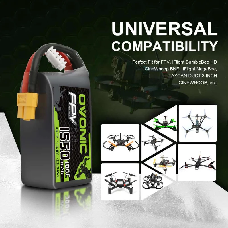 Ovonic 4S 1550mAh 100C LiPo-Akku 14,8V FPV XT60-Stecker (4 St.)