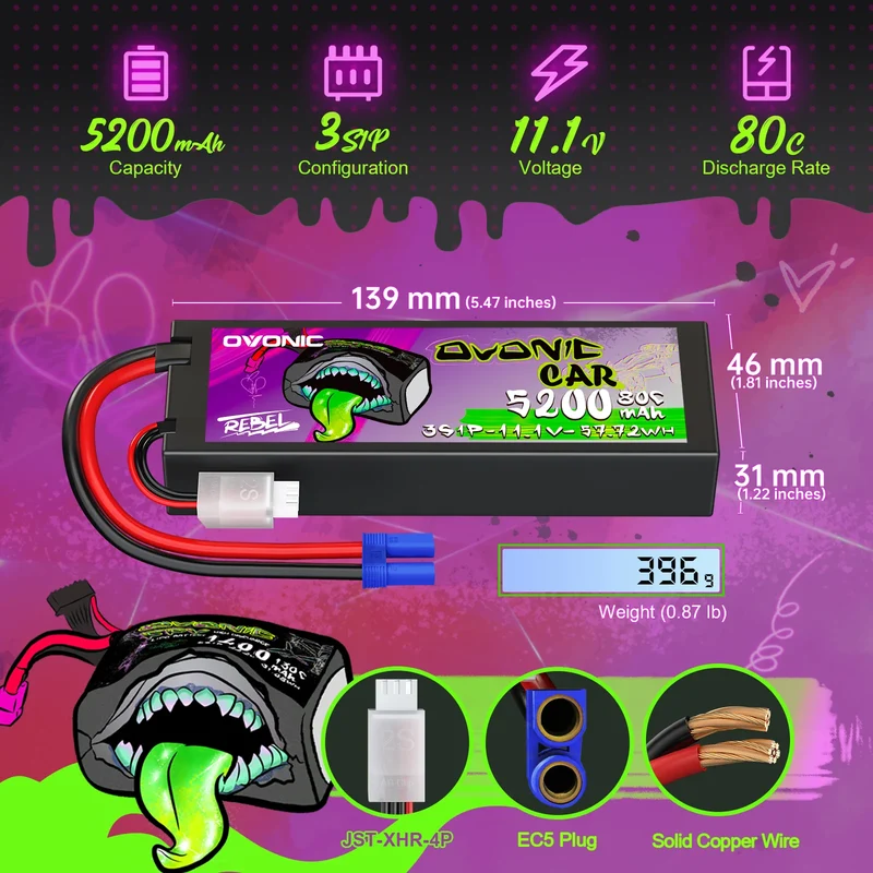 Ovonic Rebel 2.0 3S 5200mAh 11,1V 80C Hardcase Lipo Akku EC5 (2 Stück)