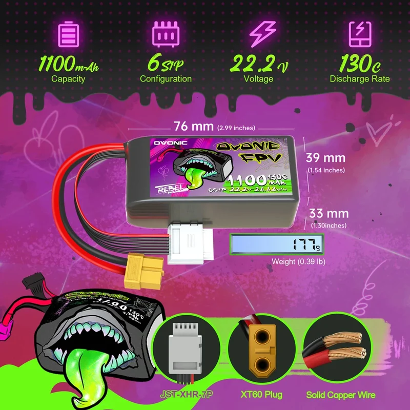 Ovonic Rebel 2.0 6S 1100mAh 130C 22,2V XT60 (2 St.)