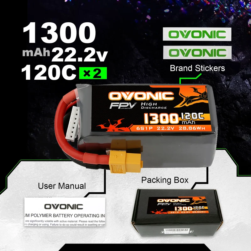 Ovonic FPV 6S 1300mAh 120C 22,2 V LiPo-Akku für FPV Racing XT60 (4 St.)