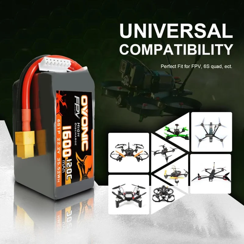 Ovonic FPV 6S 1600mAh 120C 22,2V XT60 für FPV Racing (2 Stück)