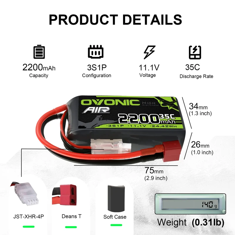 Ovonic Air 3S 2200mAh 35C 11,1V kurzer LiPo Deans (2 St.)