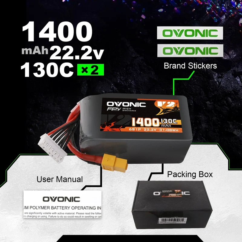 Ovonic 6S 1400mAh 130C 22,2V XT60 Lipo Akku Pack (2 St.)