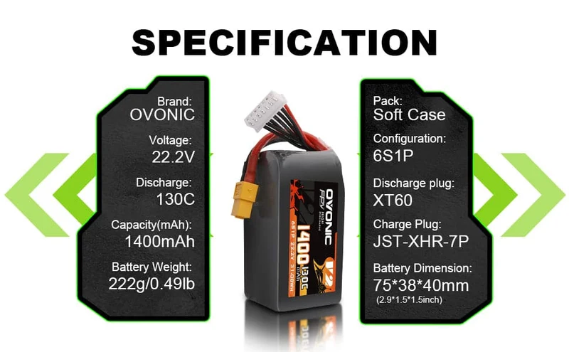 Ovonic 6S 1400mAh 130C 22,2V XT60 Lipo Akku Pack (2 St.)