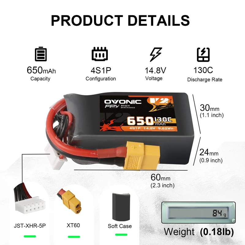 Ovonic 4S 650mAh 130C 14,8V XT60 LiPo Akku (4 St.)