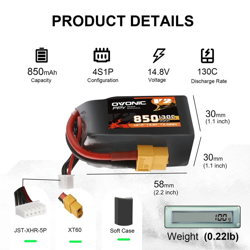 Ovonic 4S 850mAh 130C 14,8V XT60 Lipo Akku Pack (4 St.)
