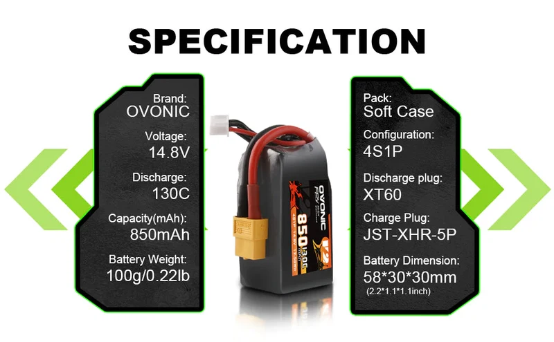 Ovonic 4S 850mAh 130C 14,8V XT60 Lipo Akku Pack (4 St.)
