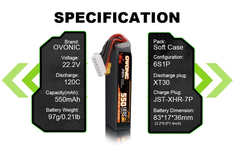Ovonic 6S 550mAh 120C 22,2V XT30 LiPo Akku (2 St.)