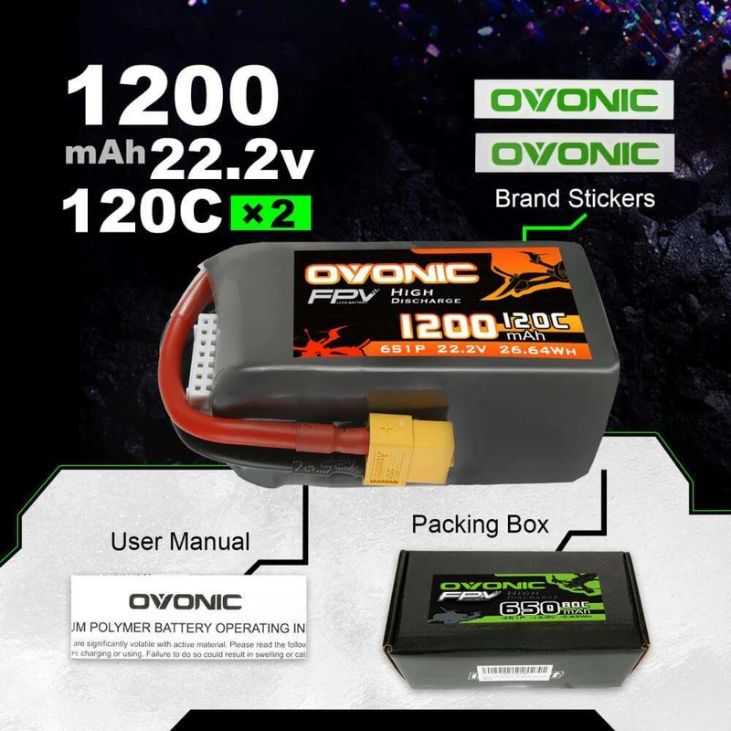 Ovonic 6S 1200mAh 120C 22,2V XT60 LiPo Akku (2 St.)