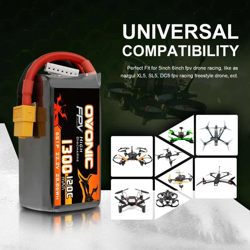Ovonic 6S 1300mAh 120C 22,2V XT60 LiPo Akkupack