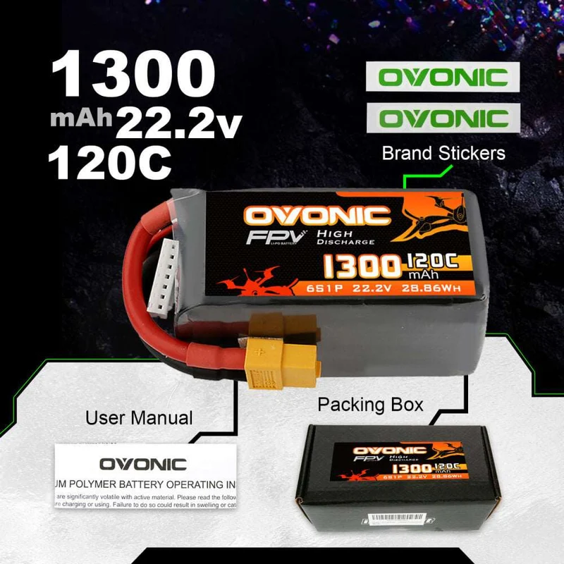 Ovonic 6S 1300mAh 120C 22,2V XT60 LiPo Akkupack