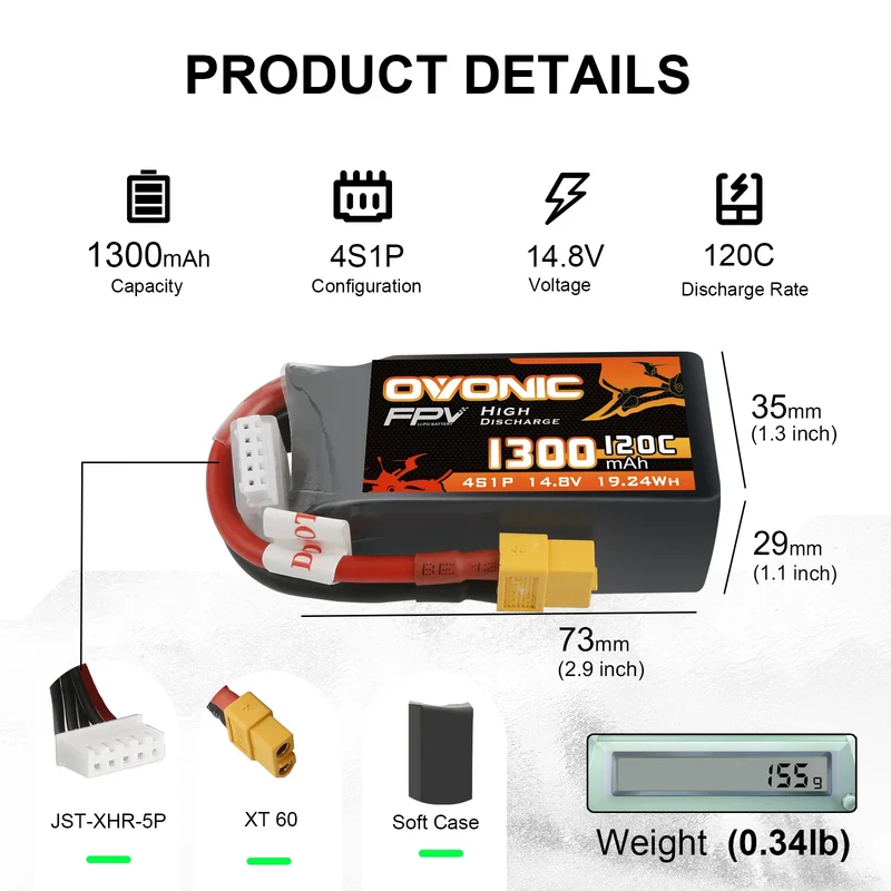 Ovonic 4S 1300mAh 120C 14,8V XT60 LiPo Akkupack (2 St.)