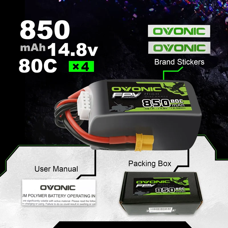 Ovonic 4S 850mAh 80C 14,8V XT30 Lipo Akku (4 Stück)
