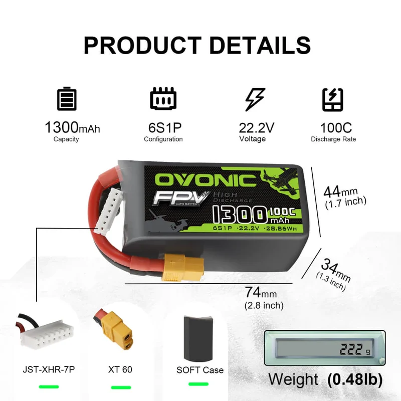 Ovonic 6S 1300mAh 100C 22.2V XT60 LiPo Akku (4 St.)