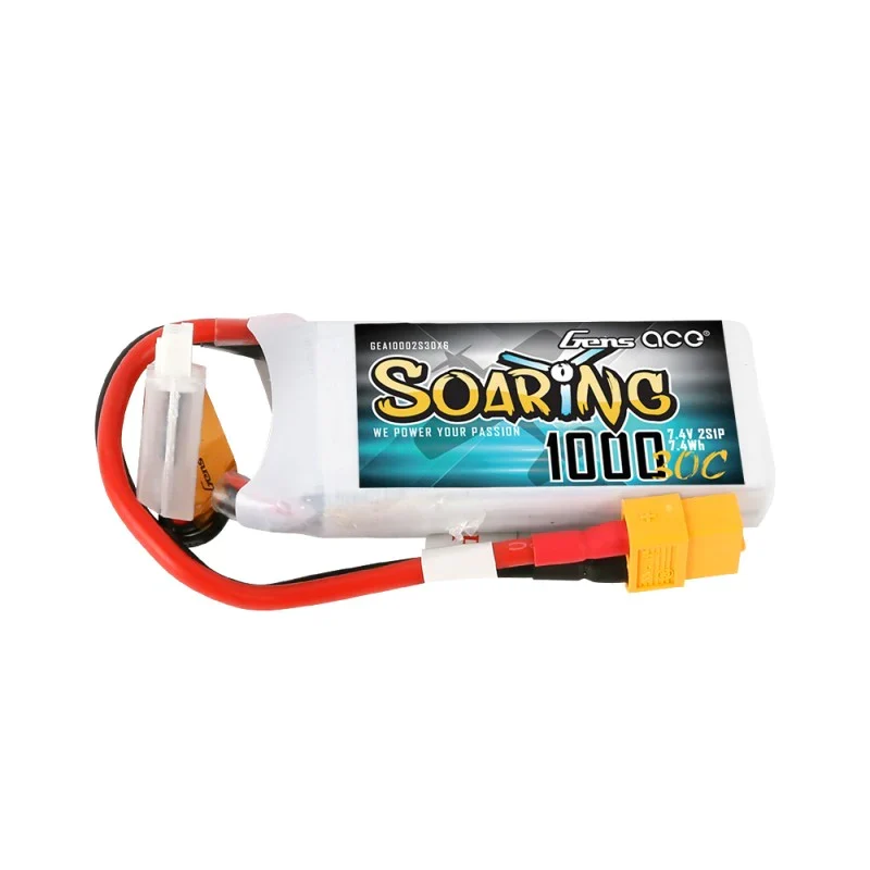 Gens Ace Soaring 1000mAh 7.4V 30C 2S1P Lipo Akkupack mit XT60 Stecker