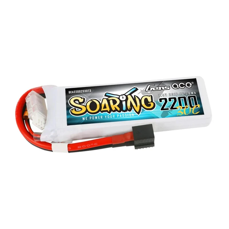 Gens Ace Soaring 2200mAh 7,4V 30C 2S1P Lipo Akkupack mit EC3/XT60/T-Stecker