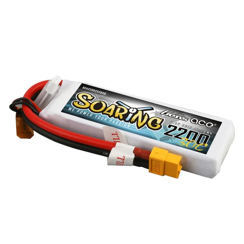 Gens Ace Soaring 2200mAh 7,4V 30C 2S1P Lipo Akkupack mit XT60 Stecker