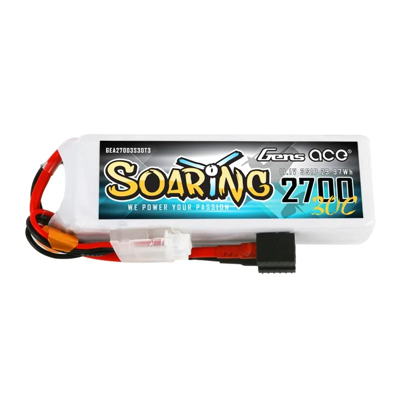 Gens Ace Soaring 2700mAh 11.1V 30C 3S1P LiPo Akkupack mit EC3/XT60/T-Stecker