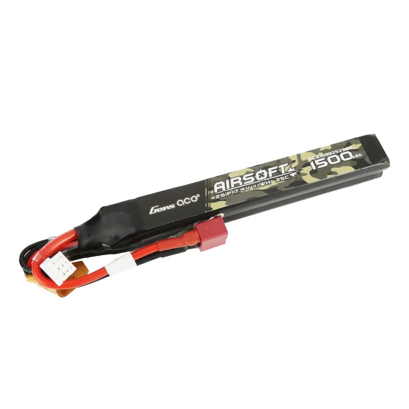 Gens Ace 25C 1500mAh 2S1P 7.4V Nunchuck 2X Airsoft Lipo Batterie mit T-Stecker