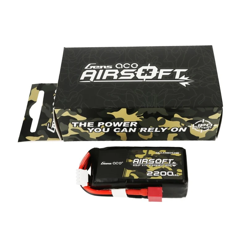 Gens Ace 20C 2200mAh 3S1P 11.1V Airsoft Lipo Akku mit T-Stecker